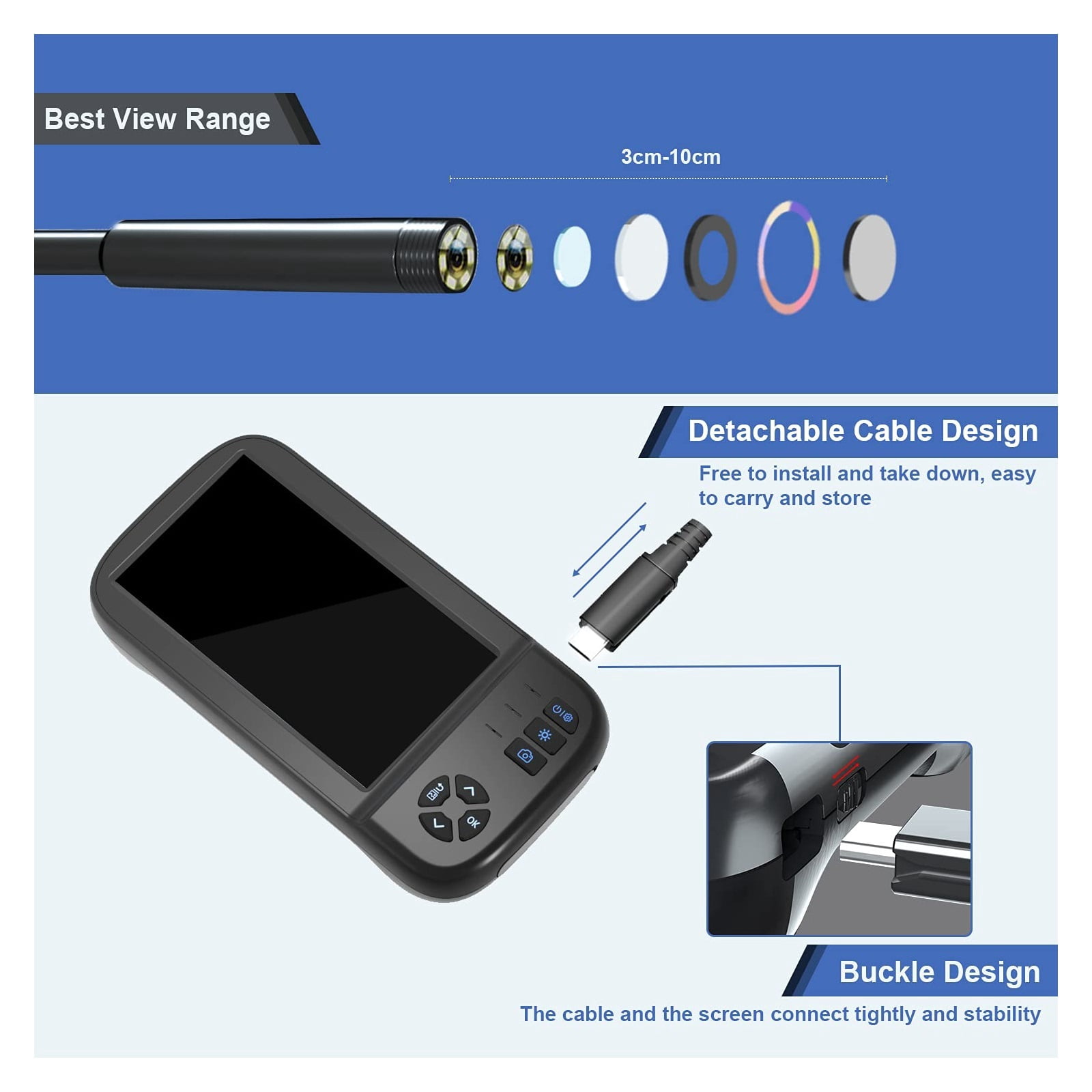 Dual Lens Borescope 1080P HD 8mm Industrial Endoscope 4.5 Inch IPS Screen Waterproof Snake Flexible Inspection Camera ,Stunning Clarity