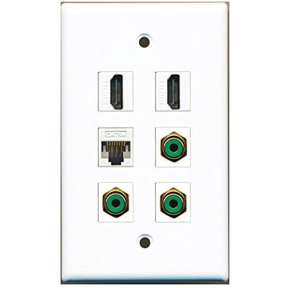 RiteAV - 2 HDMI 3 Port RCA Green 1 Port Cat5e Ethernet White Wall Plate