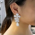 thumbnail image 6 of Statement Multi Tone Gold Plated CZ Long Leaf Drop Earrings for Brides Wedding, 6 of 9