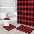 thumbnail image 3 of FMSHPON RedBlack Checkered 4 Piece Bathroom Set Shower Curtain Bath Rug Contour Mat and Toilet Lid Cover, 3 of 7