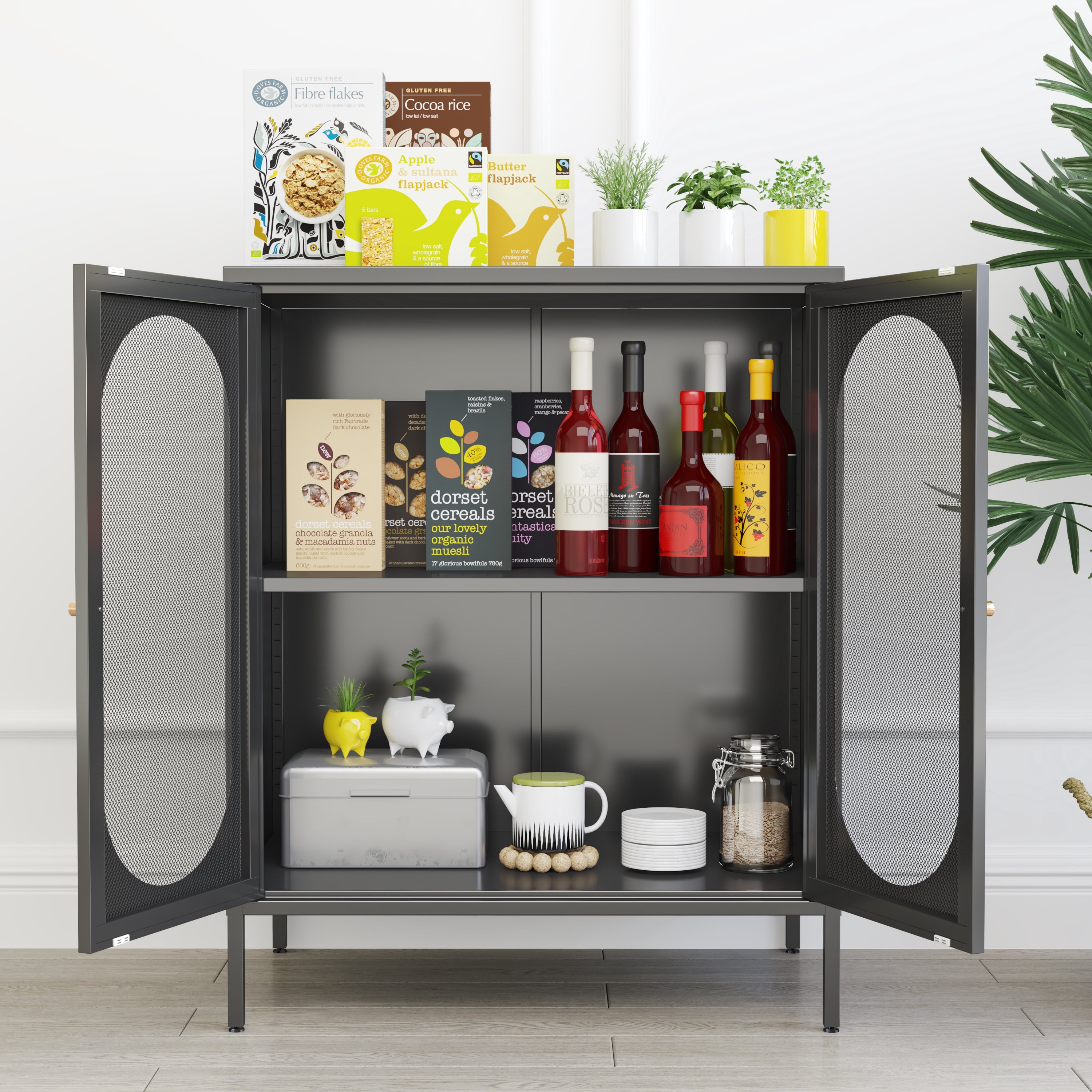 2 Door Accent Cabinet,Metal Storage Cabinet with Adjustable Shelf,Buffet Sideboard for Bed Room,Living Room,Entryway,Hallway,Home,Hotel,Office,Garage,Kitchen,1 Removable Shelf.