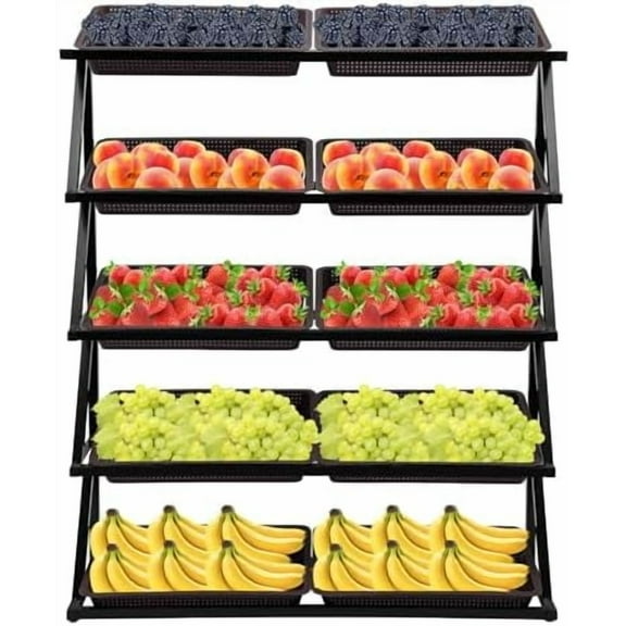 5 Tier Fruit Basket, Commercial Supermarket Vegetable Shelf Organizer, Fruit Vegetable Snack Retail Basket Tool, Market Retail Display Shelf for Kitchen, Office, Store$$Home Decor, Kitchen, & Other