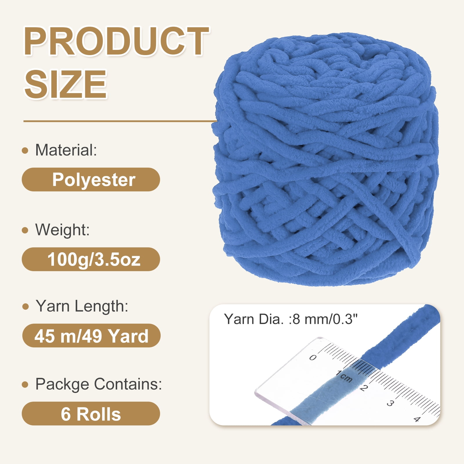Uxcell 6 Pcs Blanket Yarn, 49 Yards Fluffy Velvet Plush Bulky Thick Chenille Chunky Yarn for Soft Velvet Blanket Shawl Scarf Crochet Hand Knitted Crafts, Blue