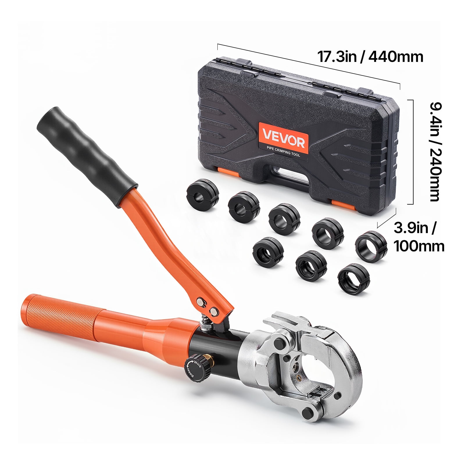 VEVOR Copper Pipe Crimping Tool, Hydraulic Driven Pro Press Tool with 1/2", 3/4", 1" Jaws for Copper Tube & 3/8", 1/2", 5/8", 3/4", 1" Jaws for ASTM F1807 PEX Pipe Copper Ring - with Carrying Case