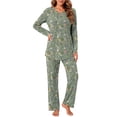 thumbnail image 2 of Weekease Long Sleeve Pajamas Set for Women V Neck Tops Wide Leg Pants 2 Piece Lounge Fall Sleepwear with Pockets, 2 of 7