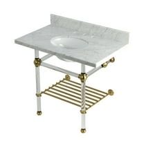 Kingston Brass KVPB3630MAB7 Templeton 36" Carrara Marble Console Sink with Acrylic Legs and Shelf (8-Inch, 3-Hole), Carrara Marble White/Brushed Brass