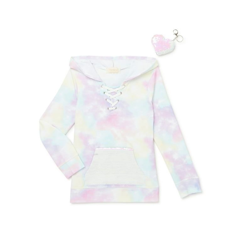 Btween Long Sleeve Regular Sequin Tie Dye Hoodie Little Girls or