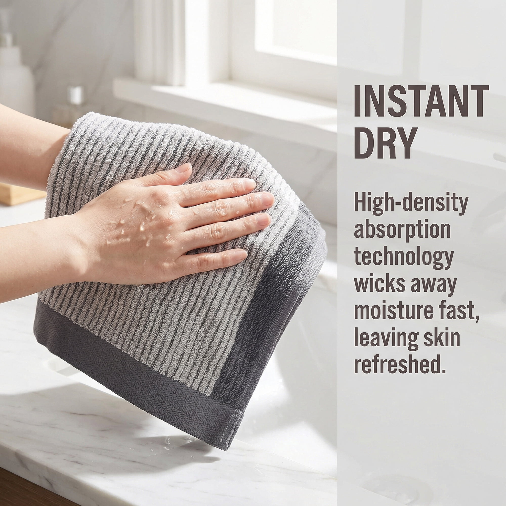 Unique Bargains Cotton Striped Hand Towel for Bathroom Kitchen Gym Grey 4pcs 29" x 13"