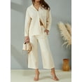 thumbnail image 4 of Liacowi Women Tops Pants Suit Plus Size Long Sleeve Buttons Lapel Shirt Long Pants Linen Sets for Women 2 Piece S-5XL, 4 of 9