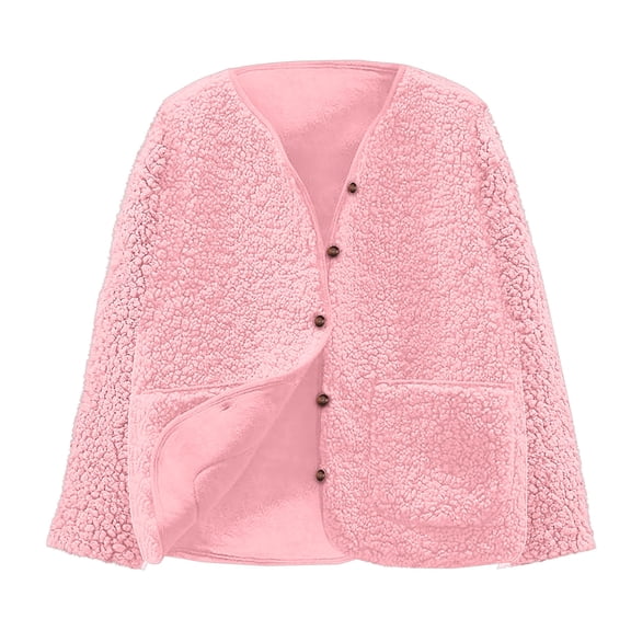 BFHHYA Girls' Fuzzy Fleece Jacket Button Down Crewneck Casual Coat Long Sleeve Warm Winter Outerwear for Indoor Lounging & Casual Outings(4-15Y)