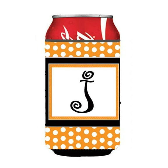Letter J Initial Monogram - Orange Polkadots Can or Bottle Beverage Insulator Hugger