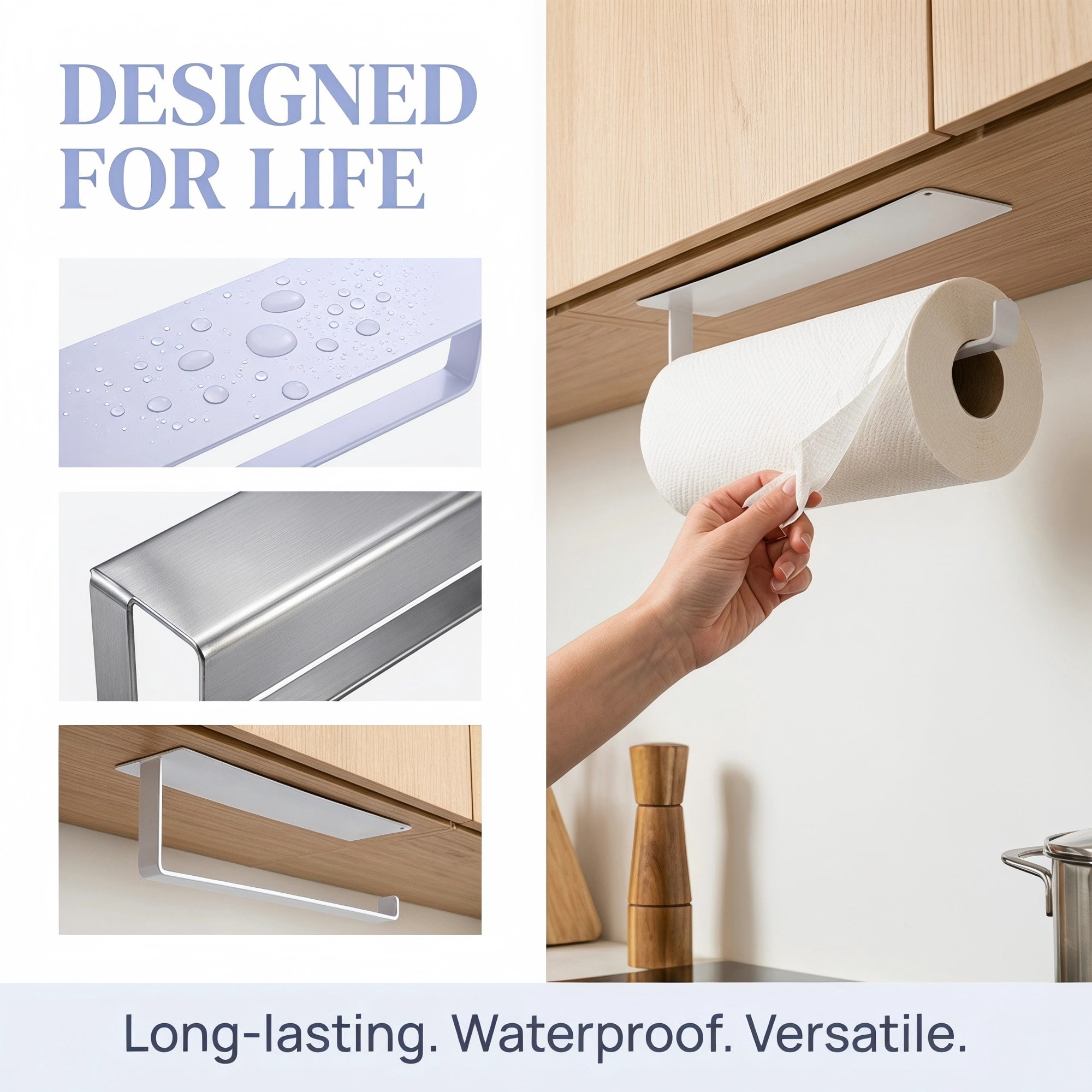Unique Bargains Wall Mount Paper Towel Holder Stainless Steel White Round 10.8x2.4inch