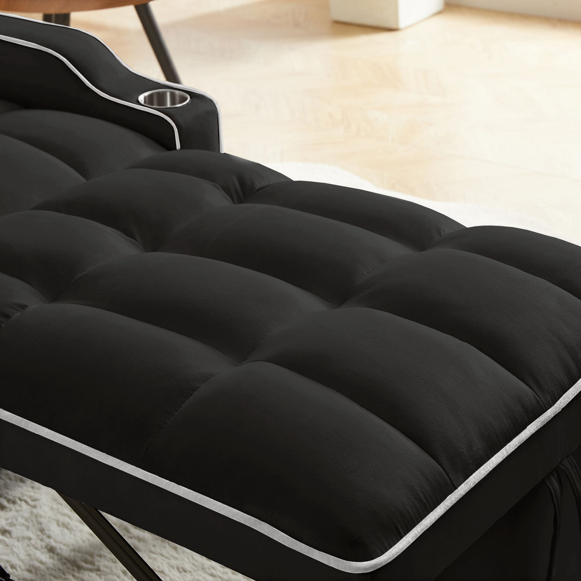 Aukfa Sleeper Chair Bed, Convertible Pull Out Sofa Bed with USB Port, Cup Holders and Swivel Phone Holder, Black