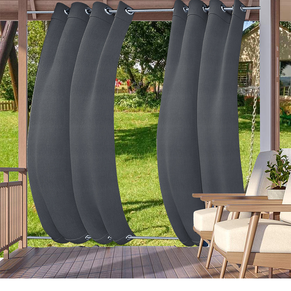 Topchances Outdoor Windproof Curtains Thermal Insulated Noise Reducing Waterproof Blackout Draperies Grommet at Top and Bottom for Patio Porch Gazebo Garden Grey 52W x 94L (4 Panels) - image 1 of 9