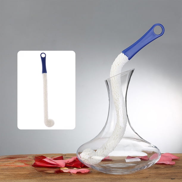 Cepillo flexible para limpiar copas de vino - Mango de plástico azul, forma ajustable para decantadores y diversos tipos de copas, fácil de guardar y reutilizable.