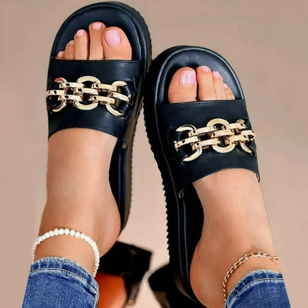 

Slippers Women Women Shoes Thick Soled Solid Color Open Toe Fashion Shoes Pu Black 42