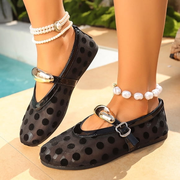 YOUYEDIAN Mary Jane Shoes Women Spring Dress Casual Low Heels Flats Shoes Slip on Non Slip Wide Closed Toe Ballet Walking Shoes (Black)
