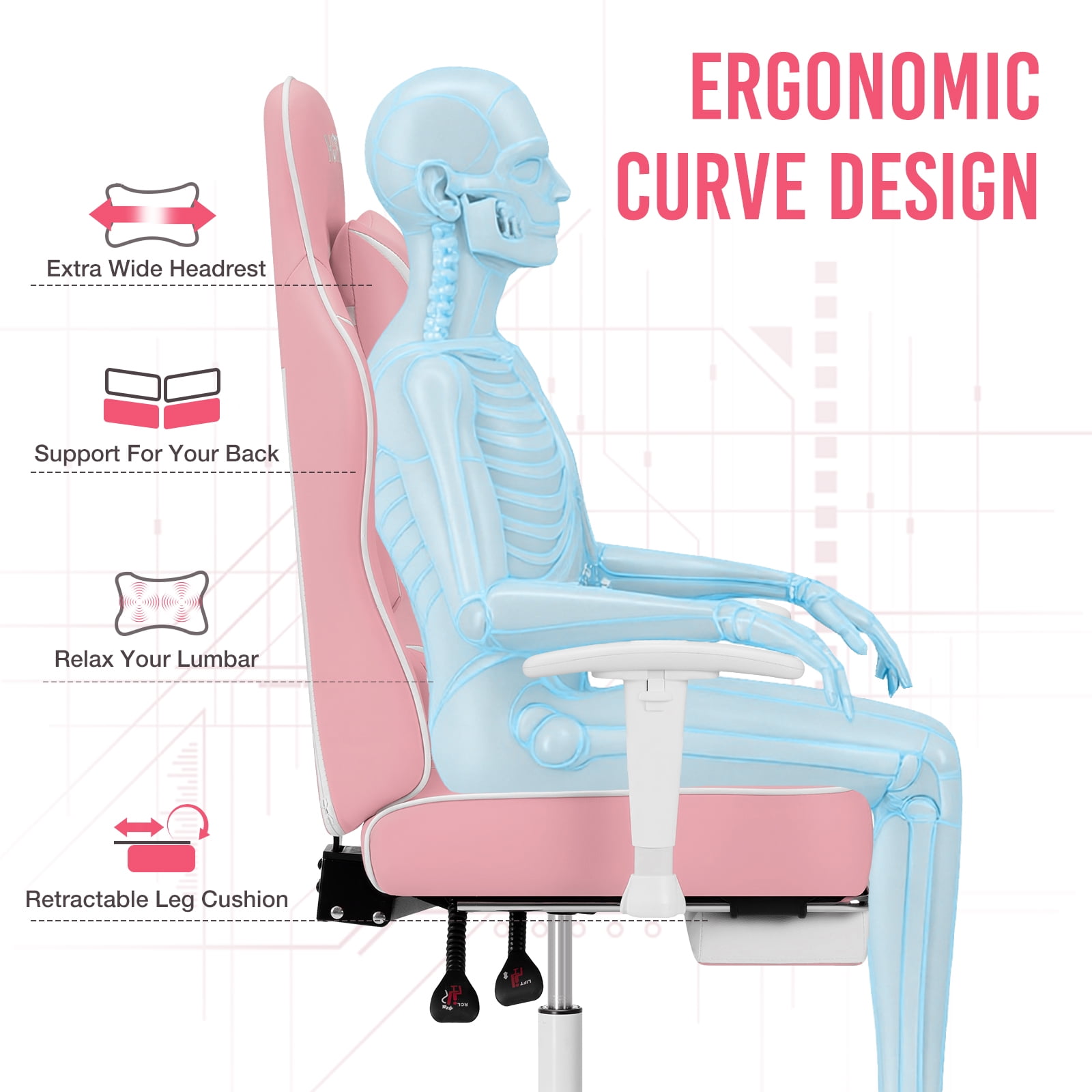 HOFFREE Massage Gaming Chair with Footrest, Big and Tall Gamer Chair with Headrest, Reclining Ergonomic Game Chair with Lumbar Support for Adults