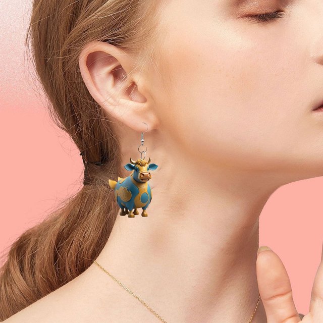 Teissuly Cow Earrings For Women Girls Funny Cattle Print Pattern Farm Acrylic Drop Dangle Earrings Party Jewelry Cute Novelty Accessories Gifts Teissuly WER202312131296