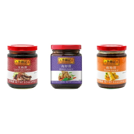 3 Pack Lee Kum Kee Cooking Sauce, 3 Flavors(Char Siu Sauce,Hoisin Sauce,Plum Sauce) Plus NineChef Brand Long Handle Coffee Spoon
