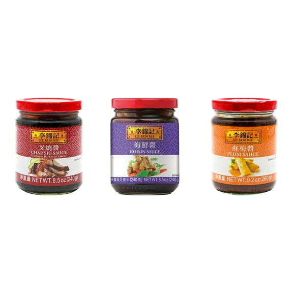 3 Pack Lee Kum Kee Cooking Sauce, 3 Flavors(Char Siu Sauce,Hoisin Sauce,Plum Sauce) Plus NineChef Brand Long Handle Coffee Spoon