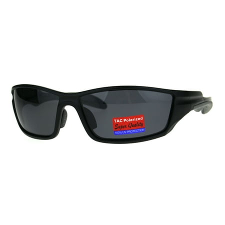Anti Glare Polarized Rectangular Warp Plastic Sport Sunglasses Matte Black