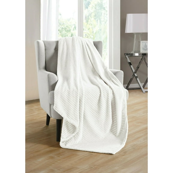 Kate Aurora Living Ultra Soft & Plush Hypoallergenice Tufted Fleece Throw Blanket Covers - White