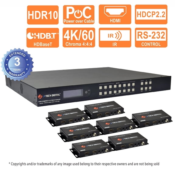 J-Tech Digital 8x8 HDMI 4K@60Hz 4:4:4 HDR HDBaseT Matrix Extender Over Cat5e/6 HDMI 2.0 HDCP 2.2 [JTECH-4K88-EX2]