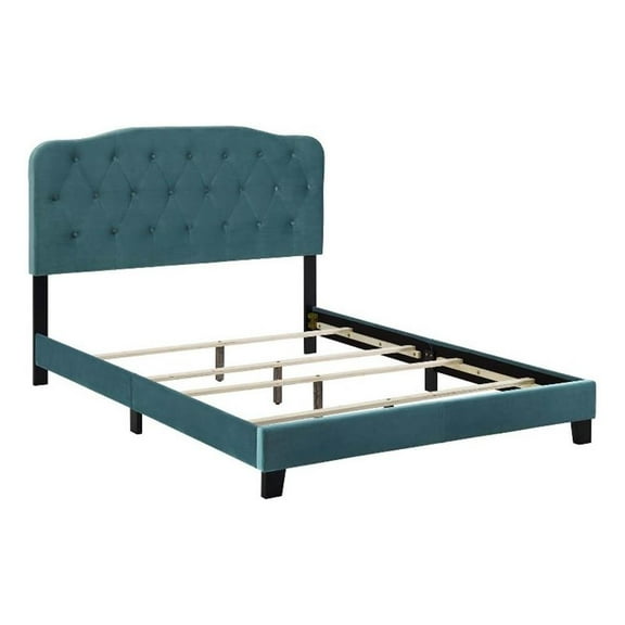 Pemberly Row Full Modern Performance Velvet Bed in Sea Blue Finish