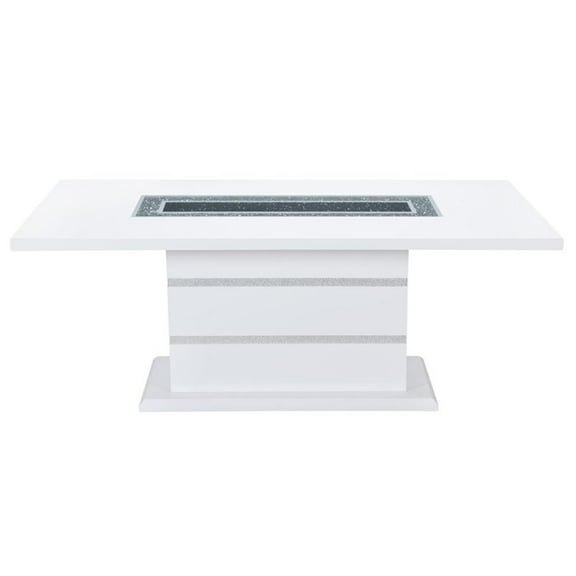 Pemberly Row Modern Wood White Dining Table with Clear Glass Inlay