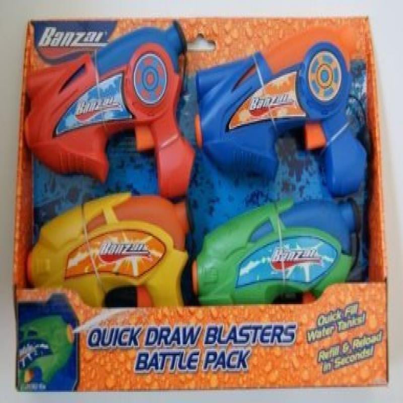 Banzai 4 Pack Water Squirt Soaker Quick Draw Battle Blaster Gun Toy 12 for sale online 