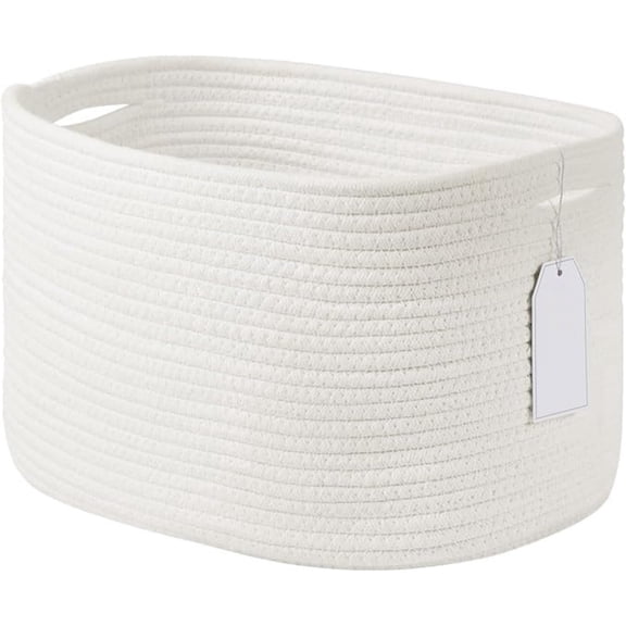 Cotton Rope Storage Basket, 15x10x9 Inches, Woven Basket for Shelves, Clothes, Toys, Towels, Books, and Laundry, Durable and Stylish, White (1 Pack)