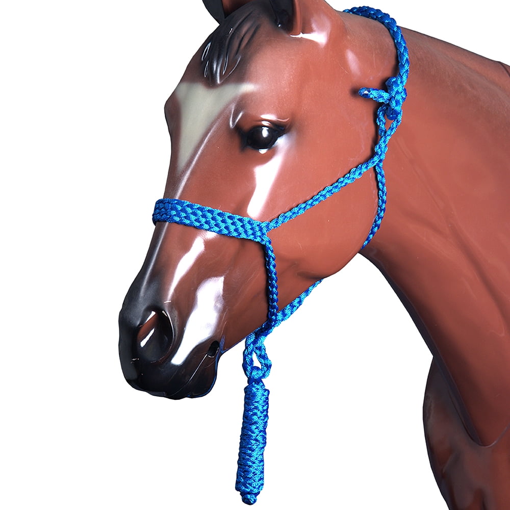 Classic Equine Braided Strong Uv Protect Horse Rope Halter W/ 8' Lead Blue U-BRB 