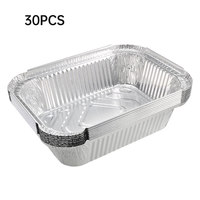 Disposable Foil Box (30 Pack) Tin Pans for Cooking Heating Storing Prepping Food Outdoor Grilling