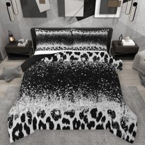 Homewish Animal Leopard Cheetah Print 2pcs Bedding Comforter Set For Teens Adults,Bling Glitter Twin Comforter Sets,Abstract Gradient Breathable Bedding Set,Breathable Home Decor,Reversible