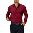 thumbnail image 2 of Mens Dress Stretch Shirts Long Sleeve Button Down Shirt Regular Fit Formal Business Wedding Shirts Wine XL, 2 of 6