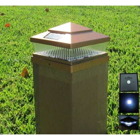 4 Pack Plastic Copper Outdoor 5 LED 78Lumens Solar Post Cap Light PL248 (Designed to fit on Hollow Vinyl/PVC/Plastic or Solid Wood/Composite Posts) (Size 5