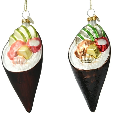 Sushi Ornaments - Blown Glass Christmas Ornaments, Set of 2 Hand Rolls