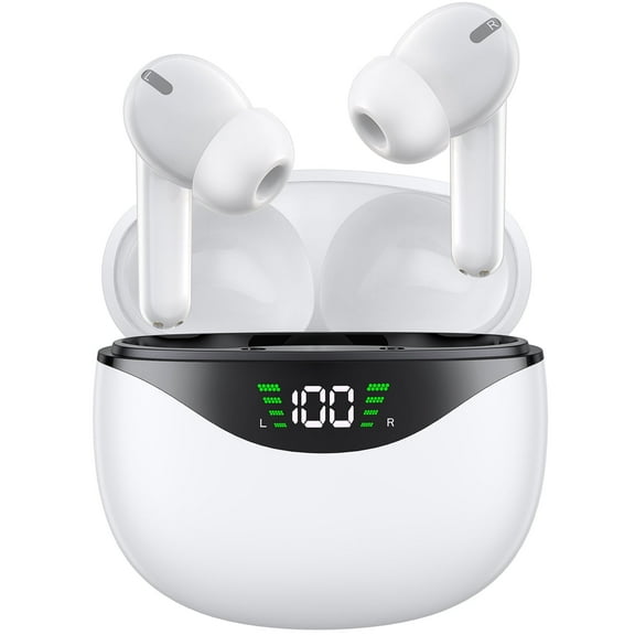 Cshidworld Wireless Earbuds, Bluetooth 5.1 Headphones 30Hrs Playtime with USB-C Fast Charging Case, IPX7 Waterproof Earphones, TWS in Ear Stereo Headset Built-in Mic for iPhone/Android,White