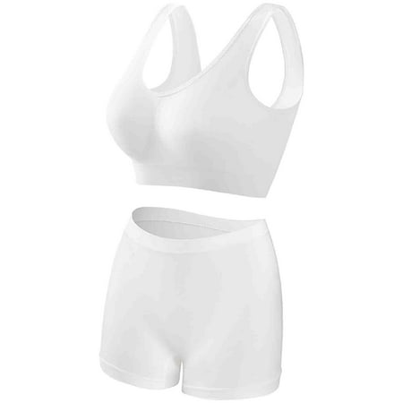 Wycnly Bras for Women Womens Sports Bras Womens 2 Pieces Underwear Outfits Breathable Comfy Knitted Seamless Bra with Shorts Legging Plus Size Workout Yoga Bralette Sets Flash Deals