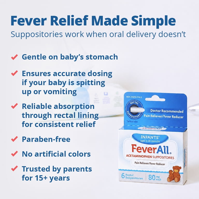 2 pack) Feverall Infant Acetaminophen Suppositories Pain Reliever