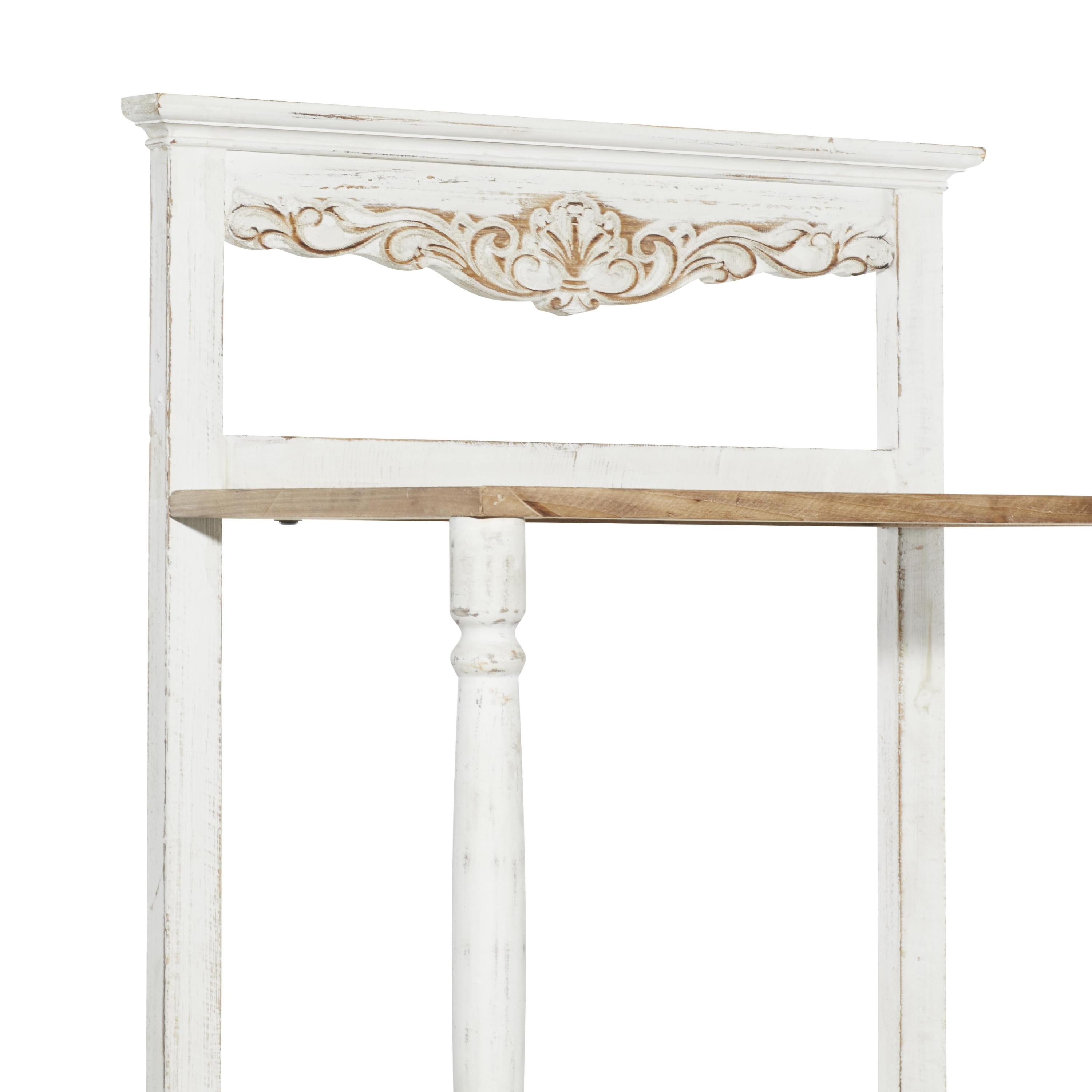 DecMode 25" x 71" White Wood Floral Intricately Carved 4-Tier Shelving Unit, 1-Piece