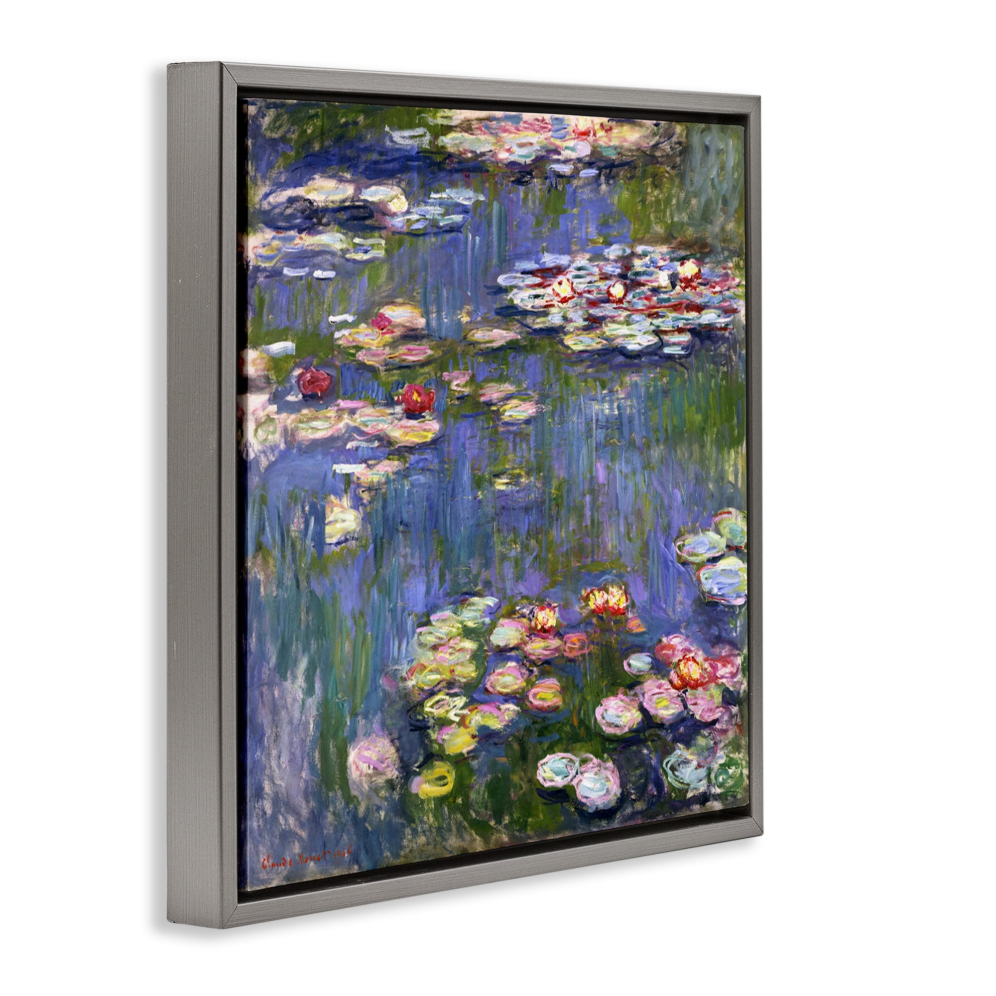 Stupell Industries Classical Monet Water Lilies Landscape & Nature Painting Gray Floater Framed Canvas Art Print Wall Art, 25 x 25