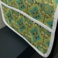 thumbnail image 3 of Damask Microwave Oven Cover, Floral Motifs with Baroque Influences Classic Ornament, Water Resistant Organizer with Pockets for Kitchen, 36" x 12", Yellow Green Turquoise, by Ambesonne, 3 of 4