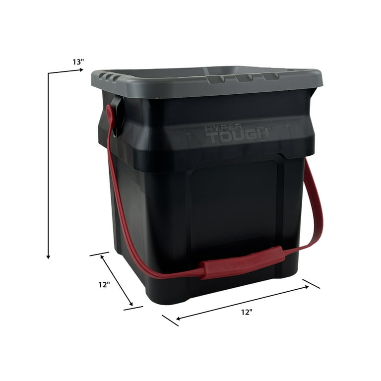 5 Gallon Square Bucket with Lid, Black - 6 Pack
