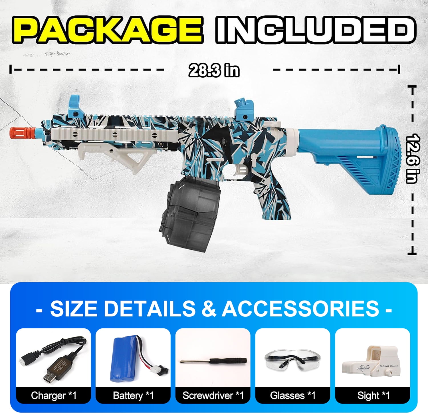 30-Inch Electric Gel Ball Blaster – 10 Rounds/Second, 1000+ Capacity Drum, Manual & Auto Modes Splatter Blaster, Adjustable Stock for 14+ Years Old