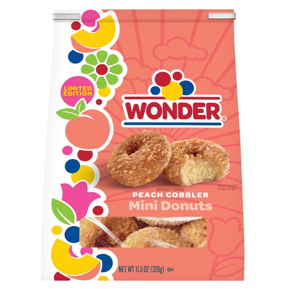 Wonder Peach Cobbler Flavored Mini Donuts, Shareable Donuts, 11.5 oz Bag