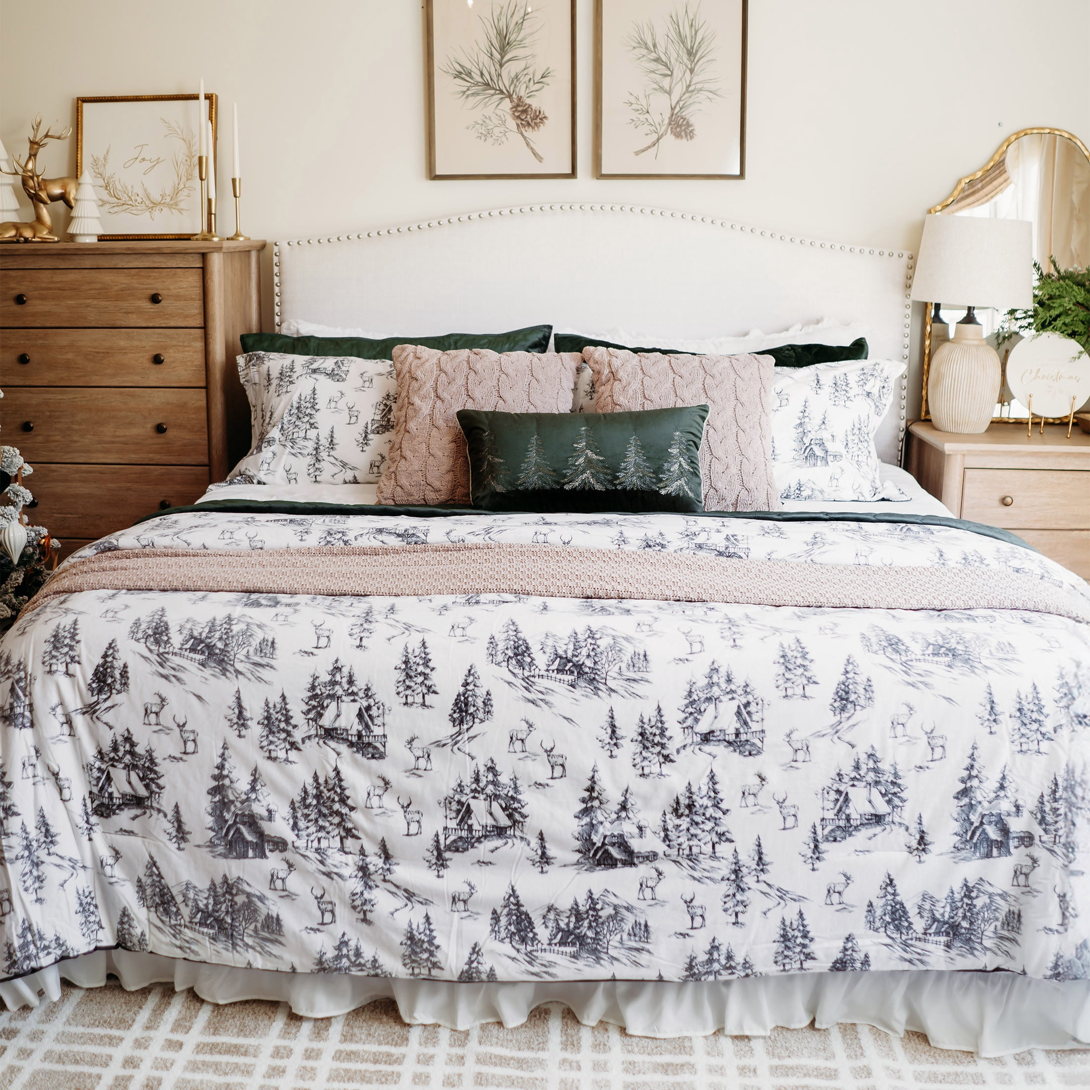 My Texas House Norwich Forest 2-Piece Ivory/Black Cotton Flannel Comforter Set, Twin/Twin XL