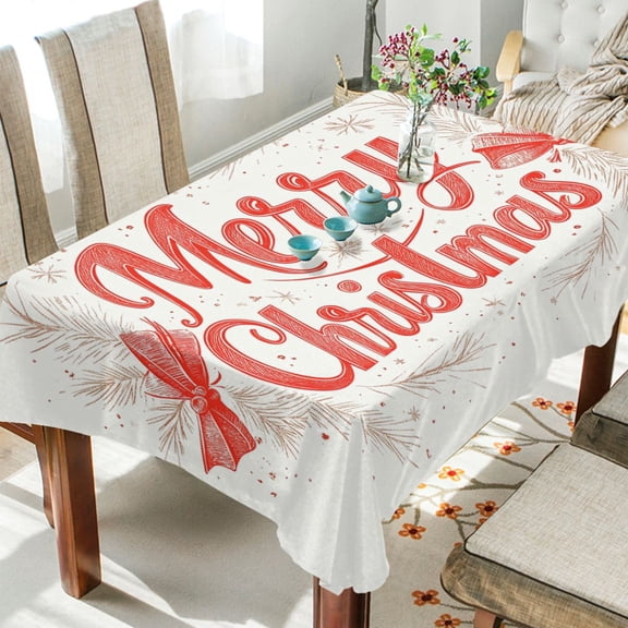 BZSMCE Square Tablecloth Merry Christmas Elegant Bowknot Pattern Tableclothes