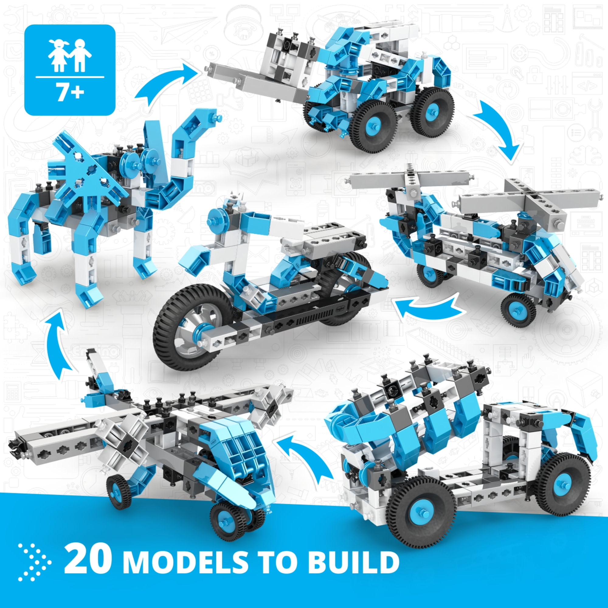 Engino: Creative Engineering - Maker Master 20-In-1 Multimodel Brick Building Set, Theory & STEM Activities, Toy Construction, Snap Assembly, Kids 7+
